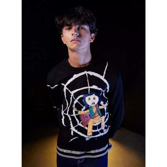 Coraline Laika Unisex Size Large Black Spiderweb Crewneck Pullover Sweater 2023 - Picture 1 of 12